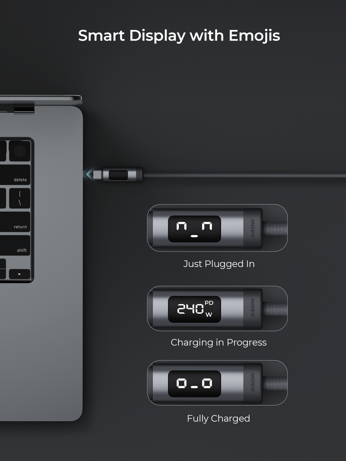 Aukey CB-DCC245 / CB-DCC246 Circlet Bink 240W EMO 1m / 2m DTY Braided USB-C to USB-C Cable w/ LED Display