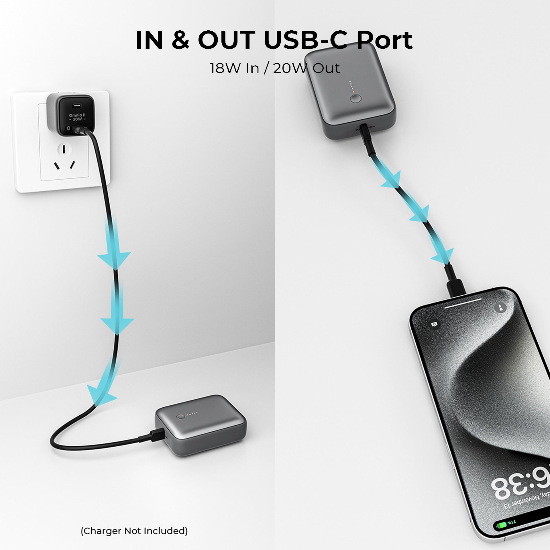PB-Y55 20W USB C PD & USB QC3.0 SCP 10000mAH Mini Power Bank