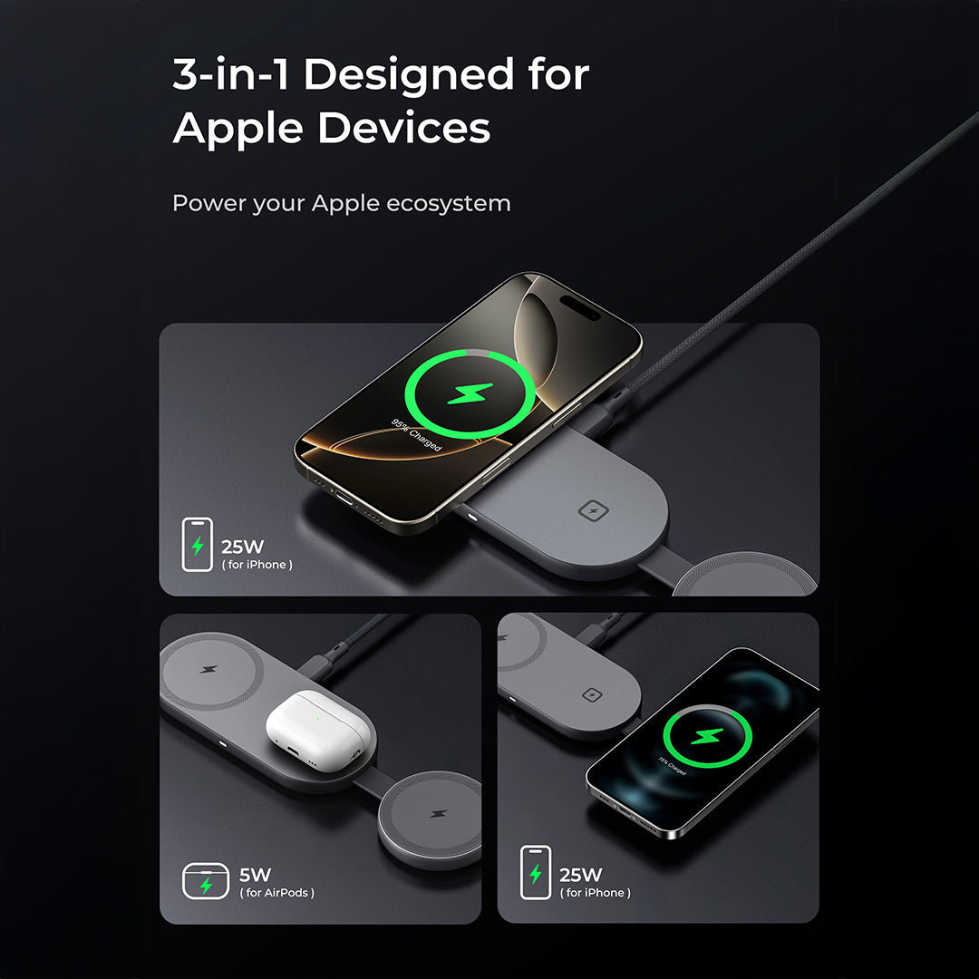 LC-MC314 Qi2.25W Foldable 3-in-1 Magnetic Fast Wireless Charger