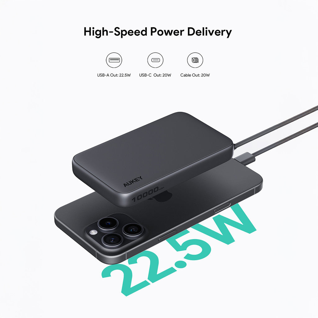 PB-Y53P 20W 10000mAh Slim Power Bank with Built-in USB C Cable