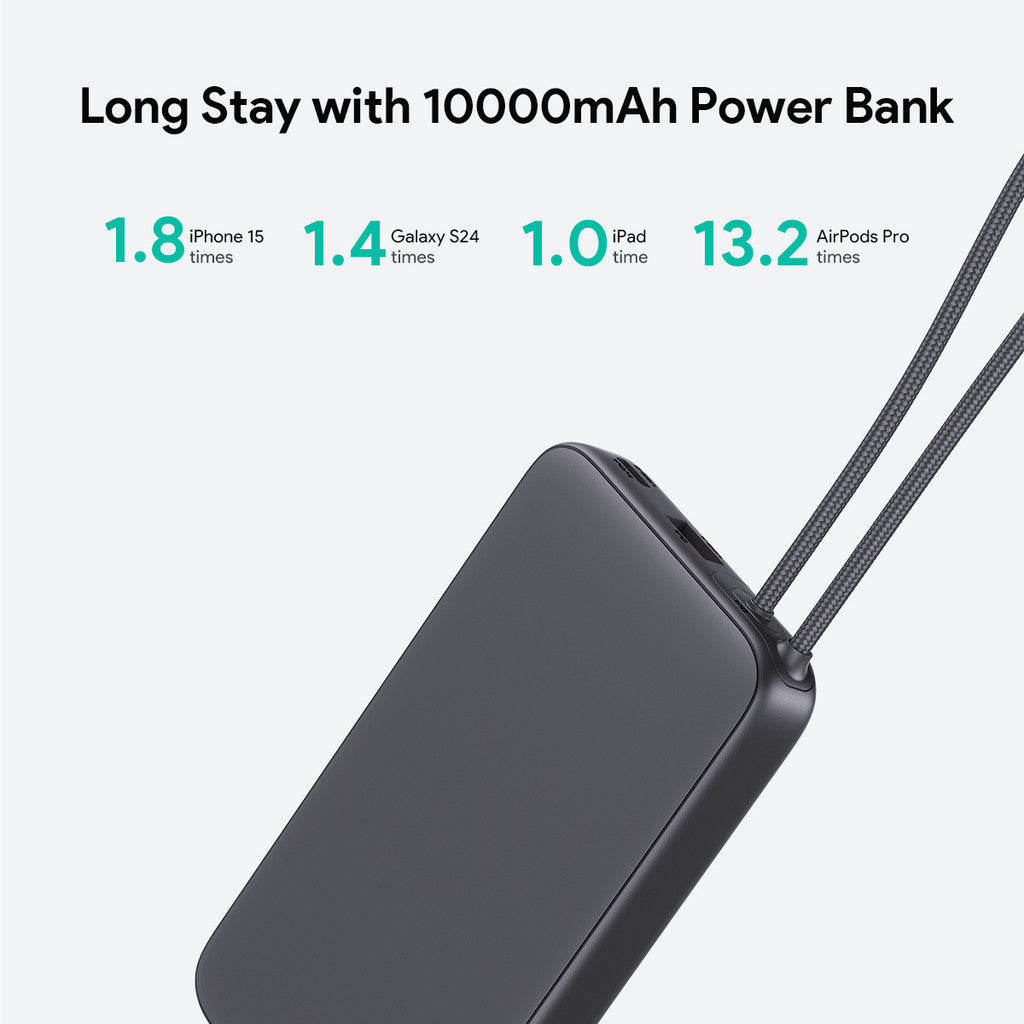 PB-Y53P 20W 10000mAh Slim Power Bank with Built-in USB C Cable