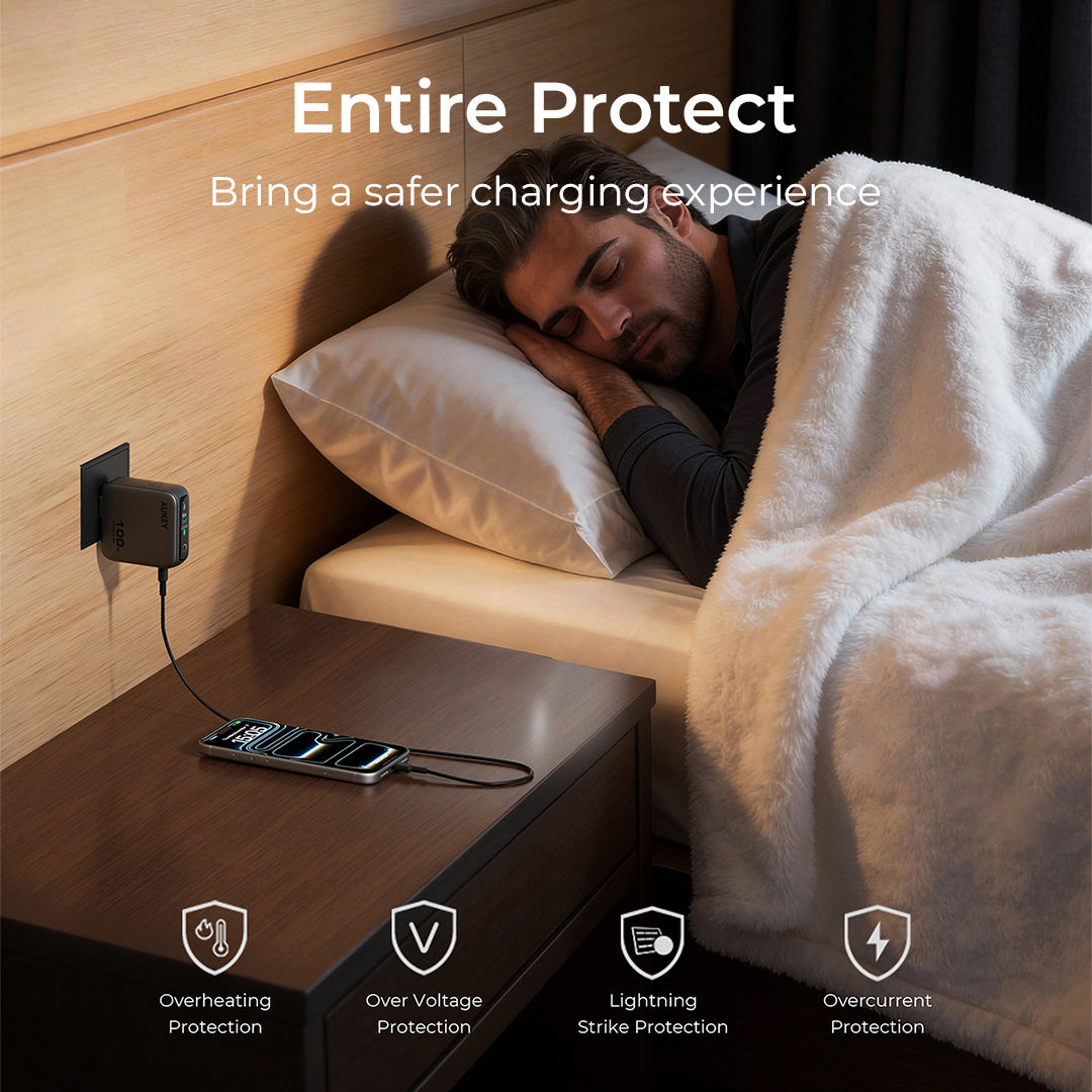 Aukey PA-B10U 140W GaN Wall Charger Smart Display EU UK US TH Interchangeable Plugs