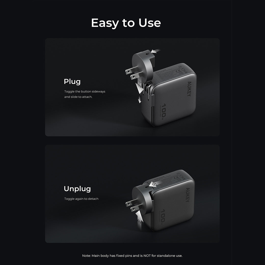 Aukey PA-B9U Nova PinS 100W GaN Wall Charger Smart Display EU UK US TH Interchangeable Plugs