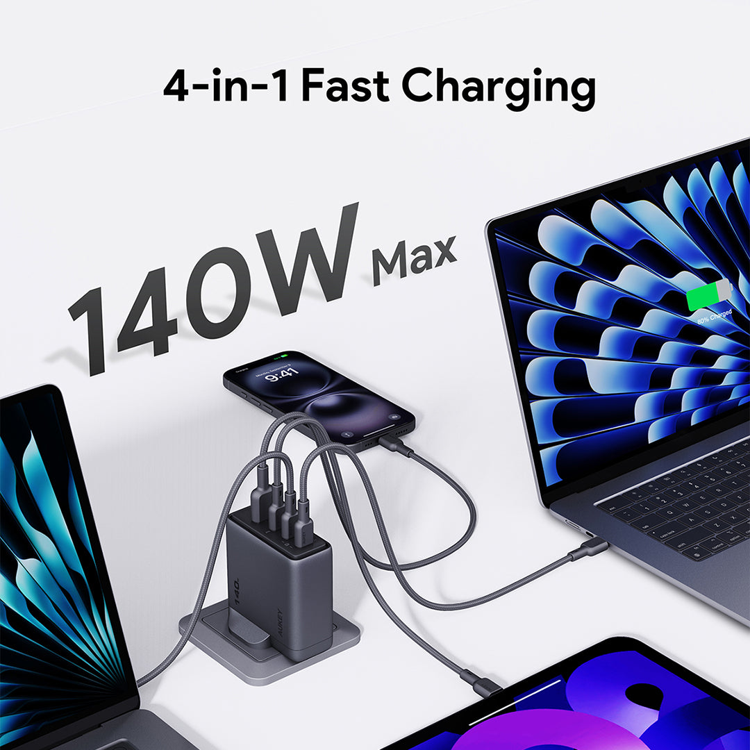 PA-C6 Comet Mix 4 140W PD 4-Port GaN Wall Charger with PPS for Laptop & Mobile
