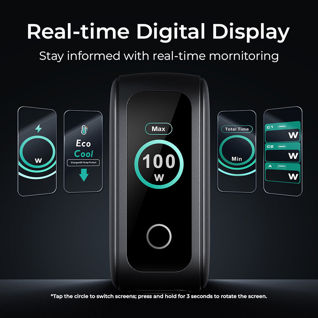 Aukey PA-B9U Nova PinS 100W GaN Wall Charger Smart Display EU UK US TH Interchangeable Plugs