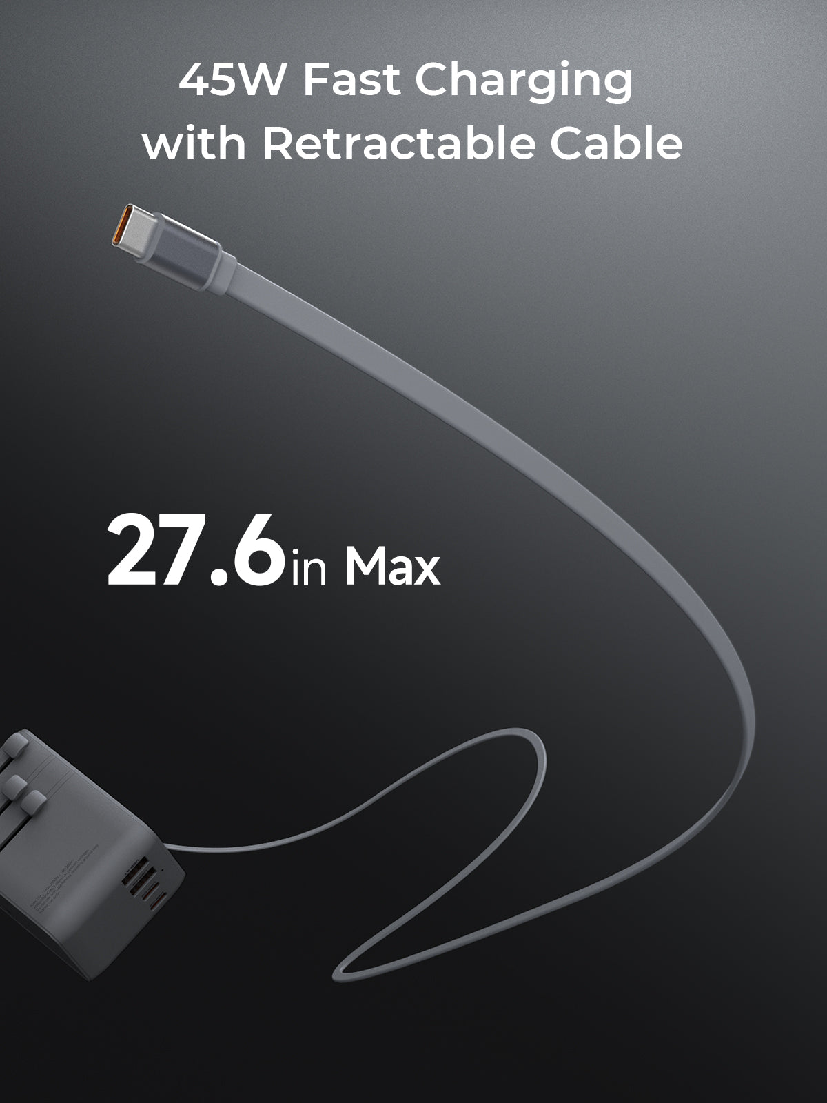PA-TA13 45W Globe Reel 4-Port GaN Universal Fast Charging Travel Adapter w Retractable Type C Cable