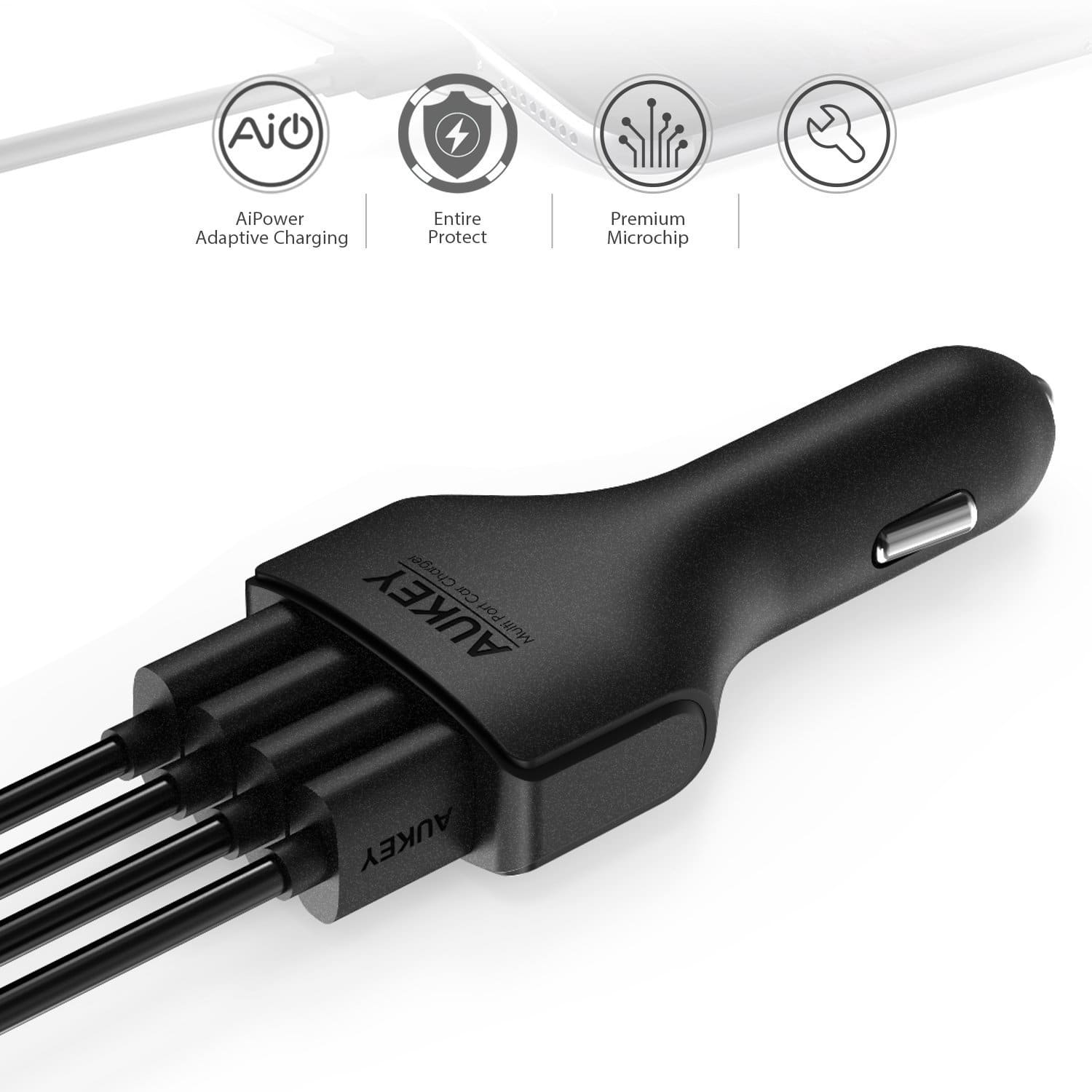 AUKEY CC-01 9.6A 48W 4-Port USB Car Charger with AiPower Adaptive Charging - Aukey Malaysia Official Store