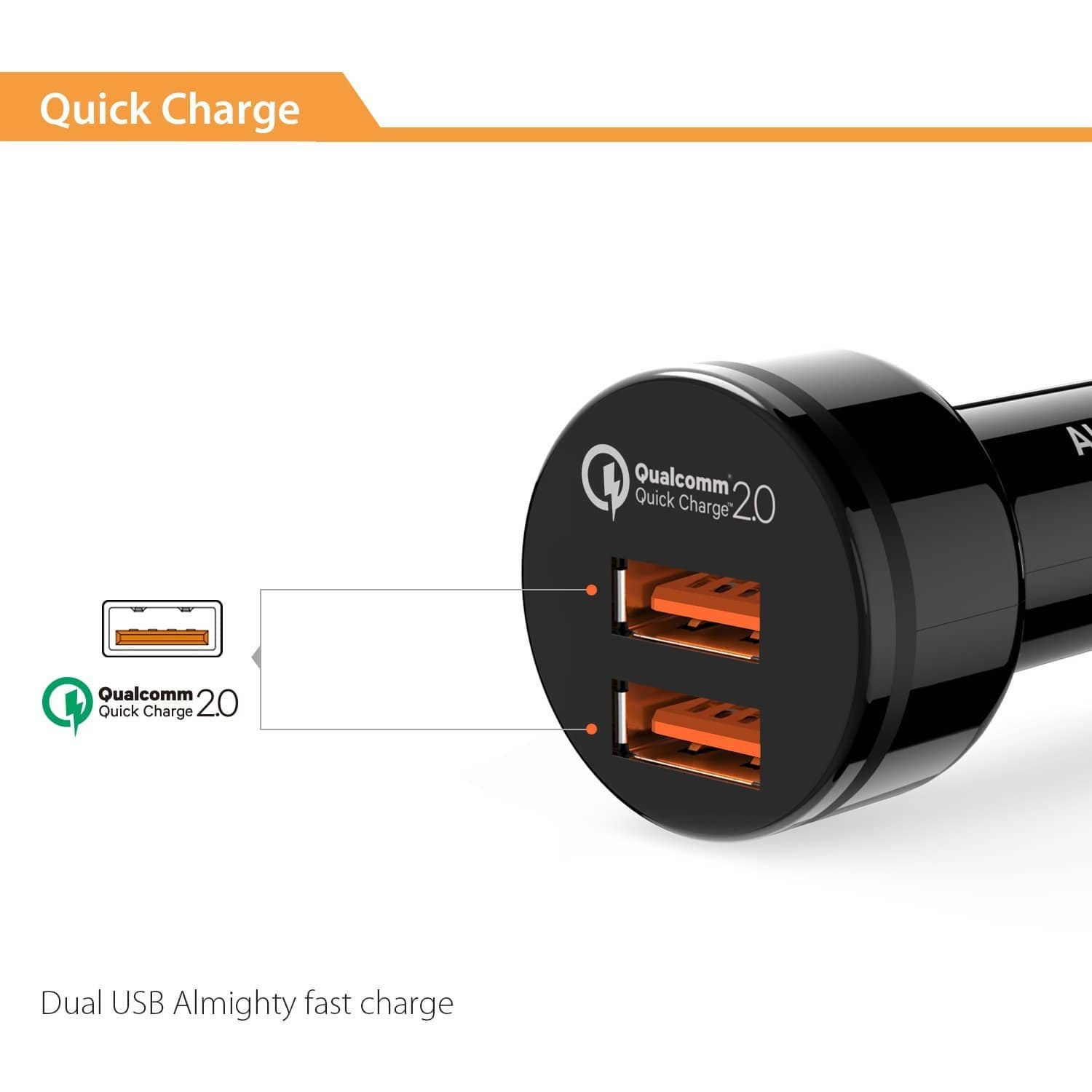 AUKEY CC-T6 36W Dual Ports USB Qualcomm Quick Charge 2.0 Car Charger - Aukey Malaysia Official Store